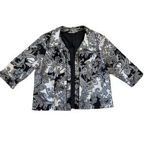 Christopher & Banks Womens Black & White Paisley 3/4 Sleeve Blazer, XL